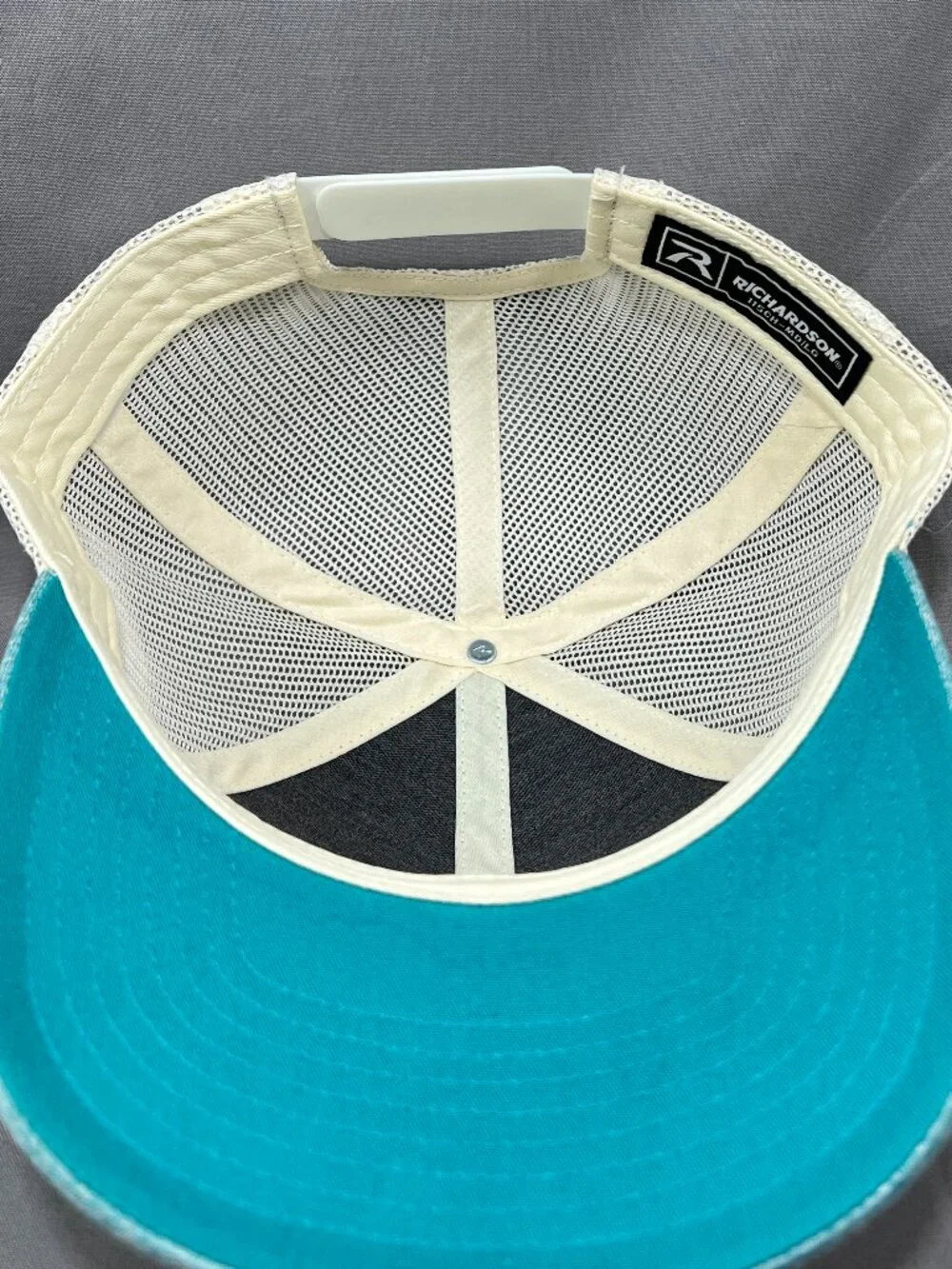 Richardson Trucker Hat Blue Teal Ivory Mesh Snapback Fishing Flag Signatures Cap